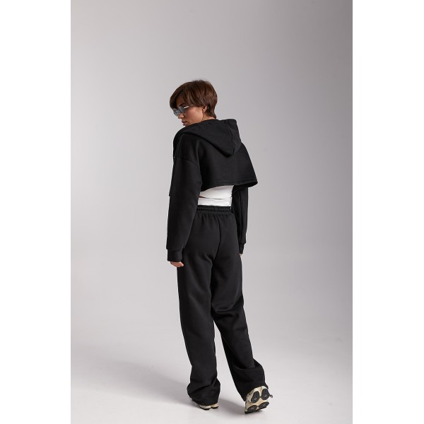 Костюм жіночий бавовняний з коротким худі чорний Lurex