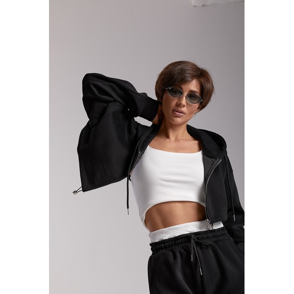 Костюм жіночий бавовняний з коротким худі чорний Lurex