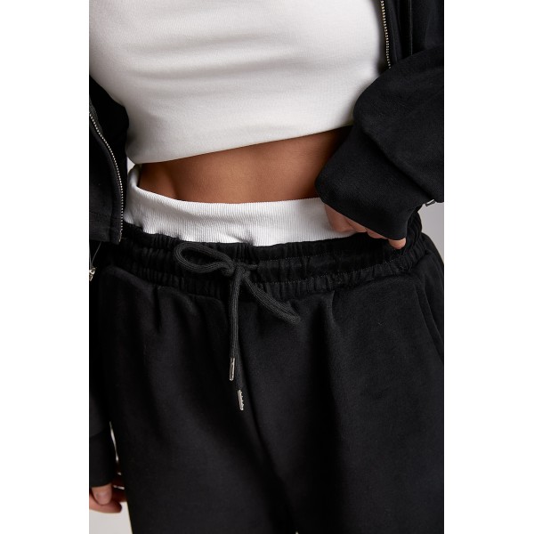 Костюм жіночий бавовняний з коротким худі чорний Lurex