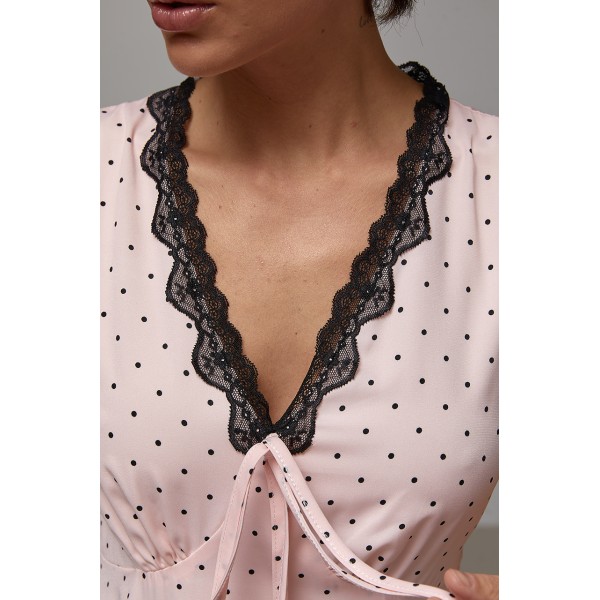 Платье женское длинное в горошек кружевное розовое Lurex