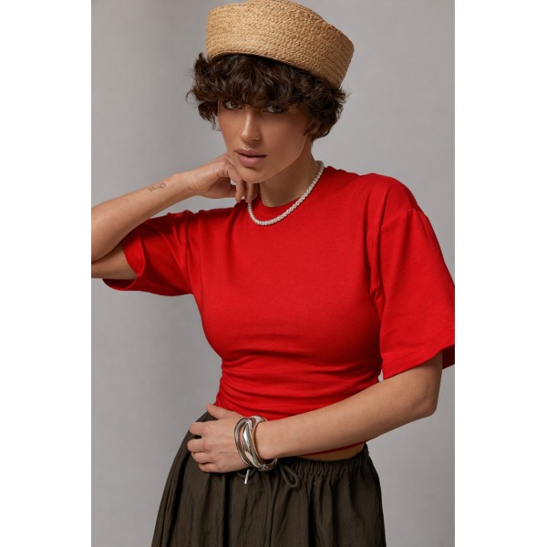 Футболка женская с оборками хлопок красная Lurex