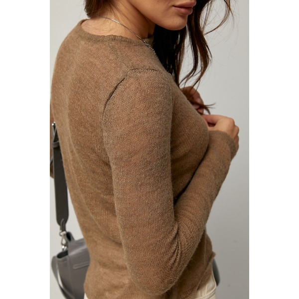 Кофта женская вязаная коричневая ажурная паутинка Lurex