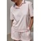 Костюм спортивный женский с шортами и поло пудровый Lurex