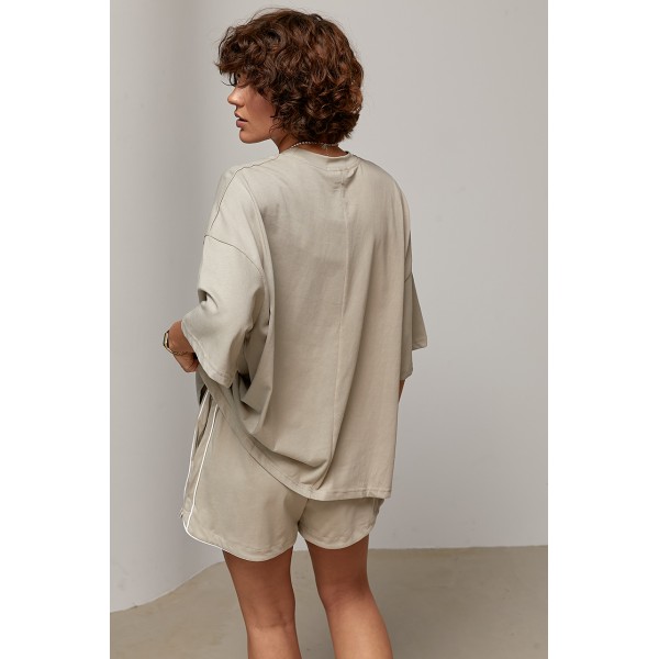 Костюм спортивний вільний з футболкою кавовий Lurex