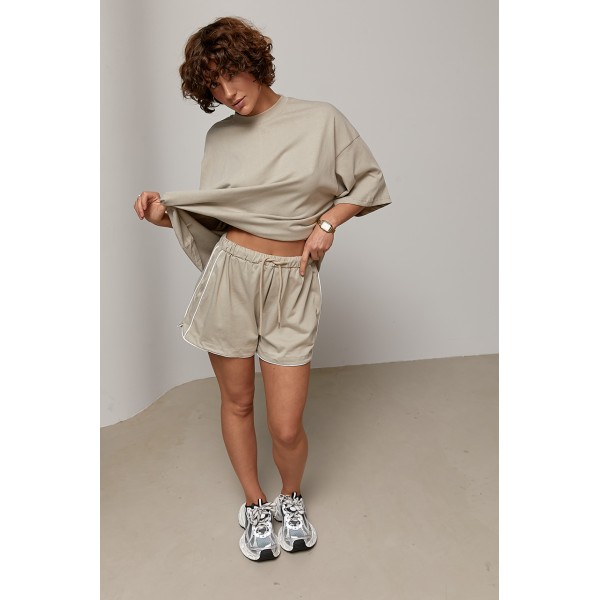 Костюм спортивний вільний з футболкою кавовий Lurex