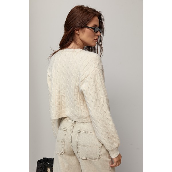Кардиган жіночий короткий з косами молочний Lurex