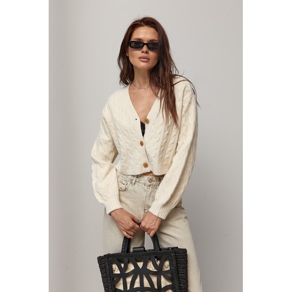 Кардиган жіночий короткий з косами молочний Lurex