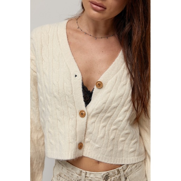 Кардиган жіночий короткий з косами молочний Lurex
