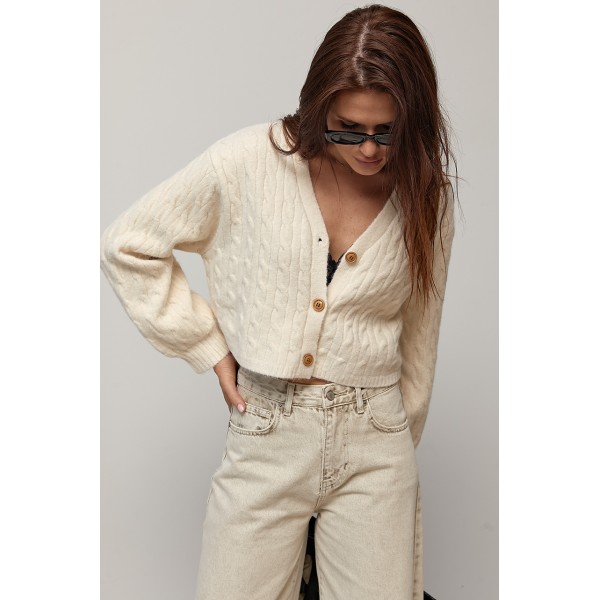 Кардиган жіночий короткий з косами молочний Lurex