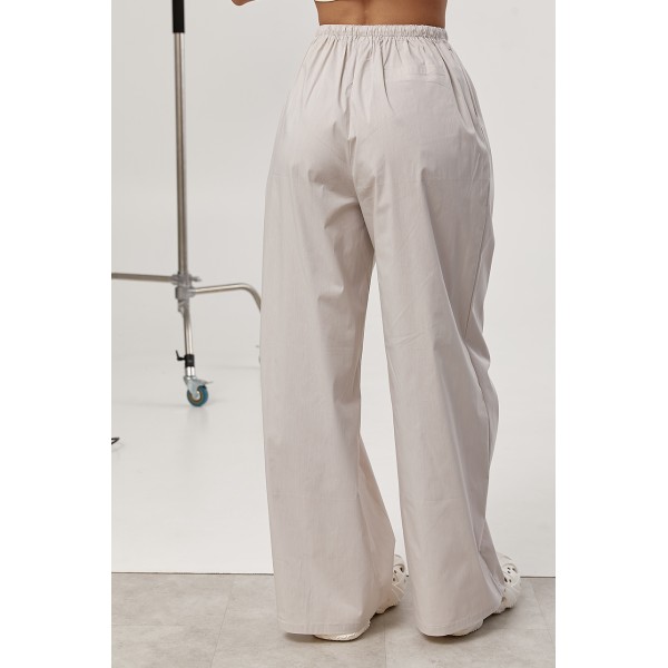 Брюки женские хлопковые широкие в полоску бежевые Lurex