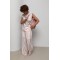 Однотонный легкий костюм из блузы и прямых брюк пудрового цвета ONE SIZE Lurex