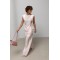 Однотонный легкий костюм из блузы и прямых брюк пудрового цвета ONE SIZE Lurex