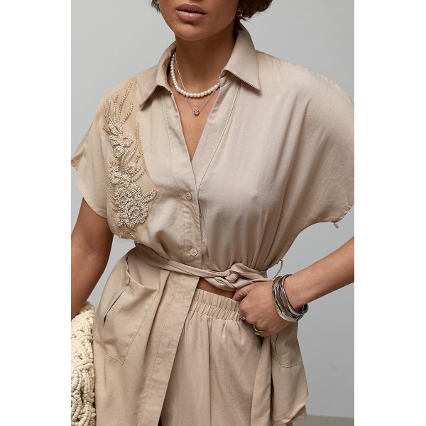 Костюм женский свободный блуза шорты кофейный Lurex