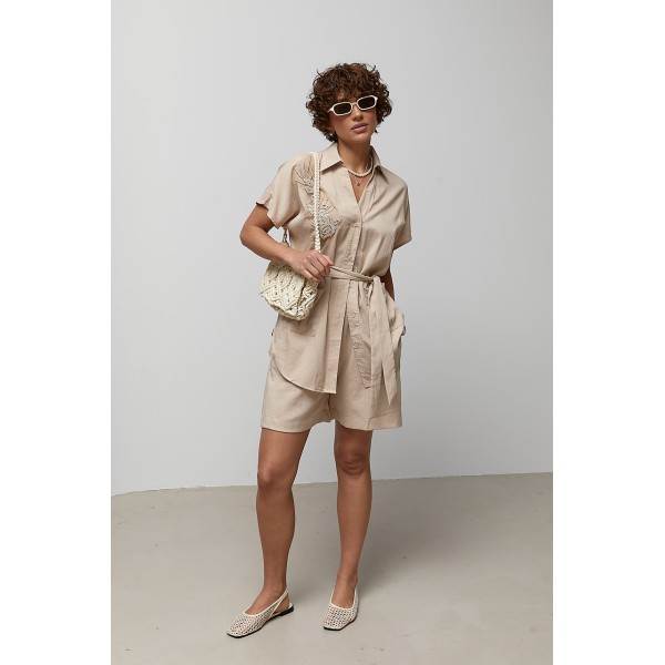 Костюм женский свободный блуза шорты кофейный Lurex