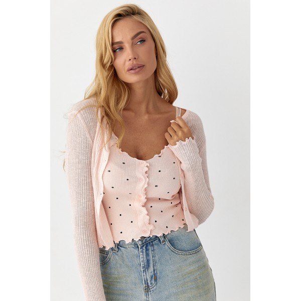Кардиган ажурный в комплекте с майкой Lurex