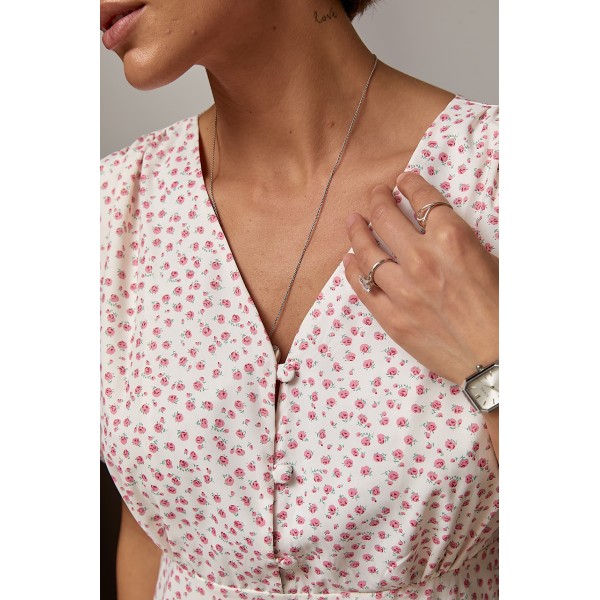 Сукня жіноча коротка квіткова з мереживом молочна Lurex