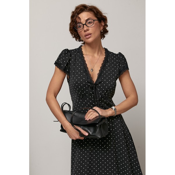 Сукня жіноча довга в горошок мереживна чорна Lurex