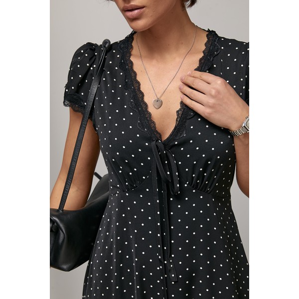 Сукня жіноча довга в горошок мереживна чорна Lurex