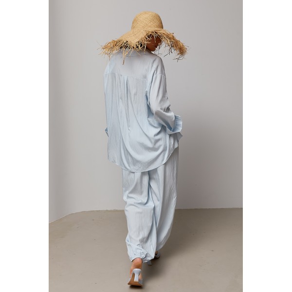 Костюм женский с рубашкой и аладинами хлопок голубой Lurex