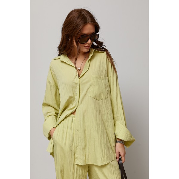 Костюм женский с рубашкой и аладинами хлопок салатовый Lurex