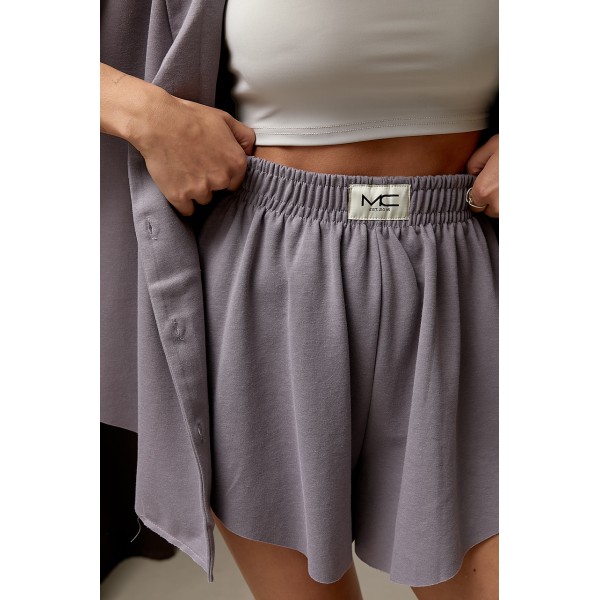 Костюм женский летний с рубашкой шортами хлопок серый Lurex