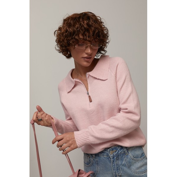 Кофта женская поло вязаная пудровая Lurex
