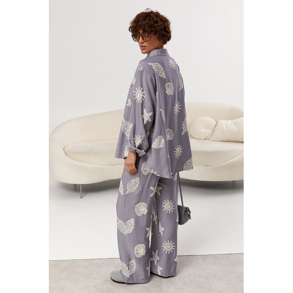 Костюм женский хлопковый свободный пляжный серый Lurex
