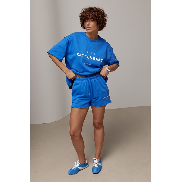Костюм женский спортивный с шортами трикотаж синий Lurex