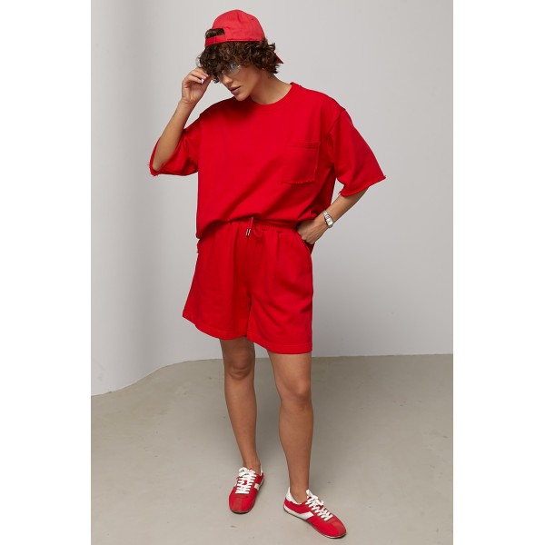 Костюм женский спортивный шорты футболка красный Lurex