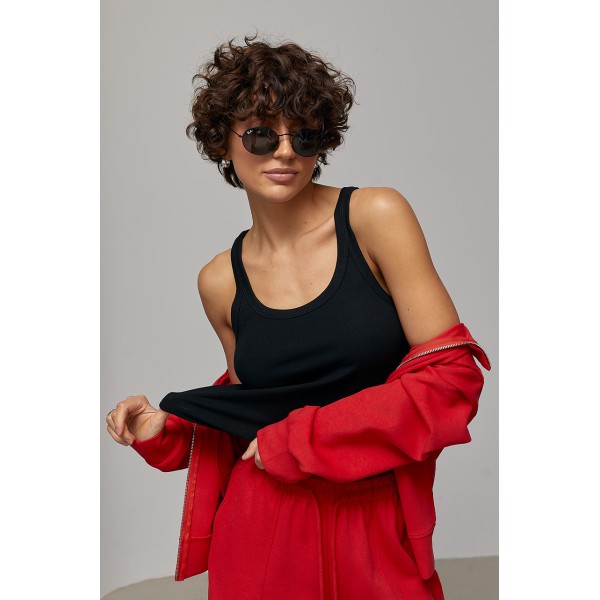 Майка женская трикотажная в рубчик черная Lurex