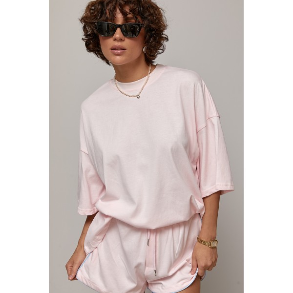 Костюм спортивний вільний з футболкою рожевий Lurex