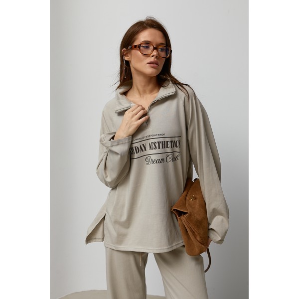 Костюм женский трикотажный со свитшотом и штанами кофейный Lurex