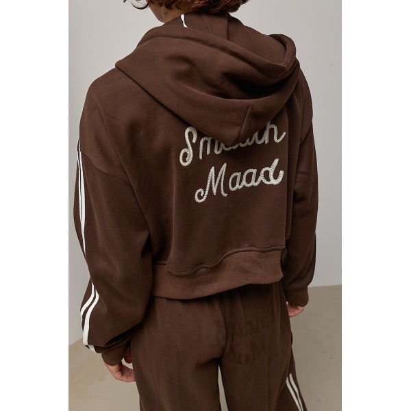 Костюм женский теплый спортивный с лампасами из хлопка коричневый Lurex