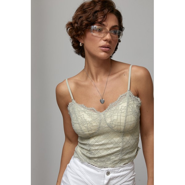 Топ жіночий мереживний з чашечками нейлон сірий Lurex