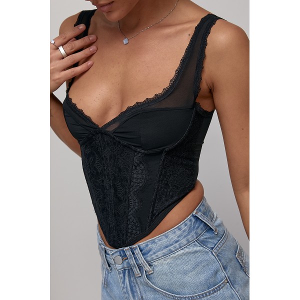 Корсет женский кружевной с чашками из полиэстера черный Lurex