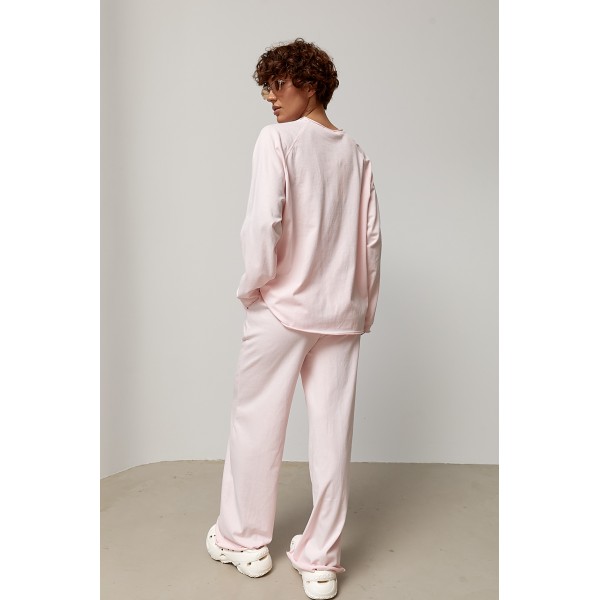 Костюм женский трикотажный с лонгсливом и палаццо пудра Lurex