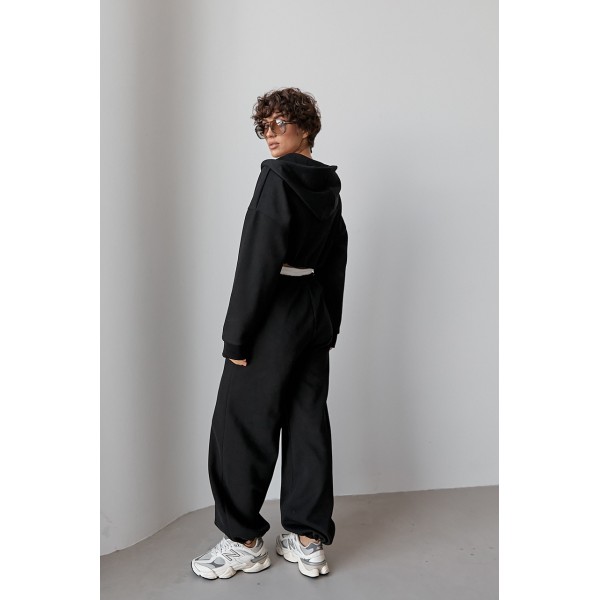 Спортивний костюм жіночий бавовняний з коротким худі чорний Lurex