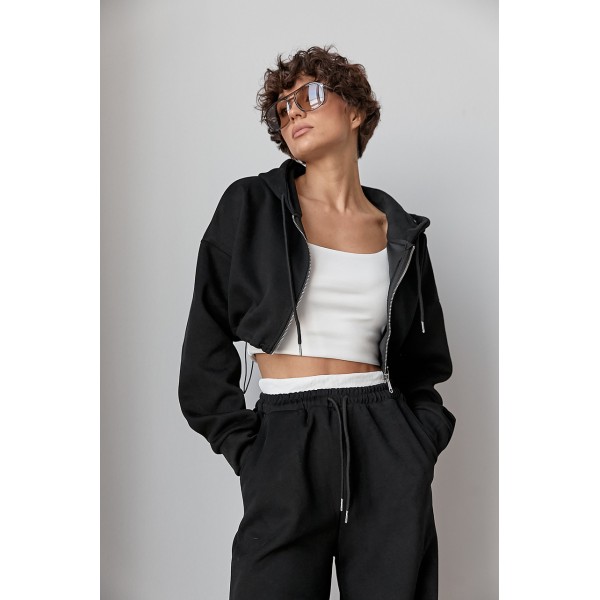 Спортивний костюм жіночий бавовняний з коротким худі чорний Lurex