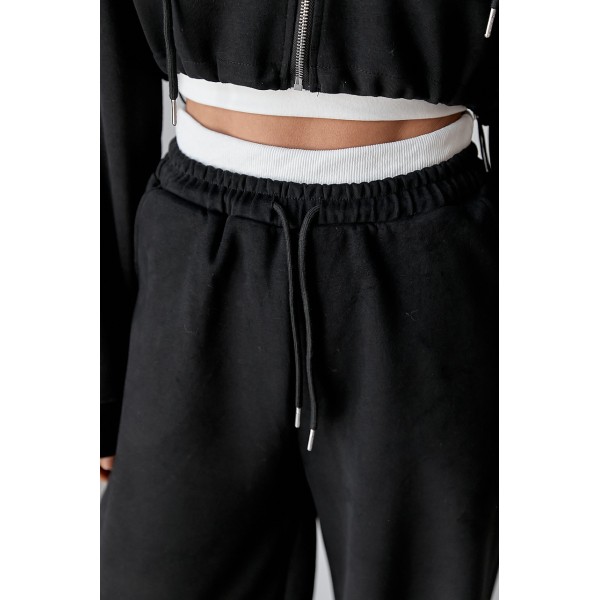 Спортивний костюм жіночий бавовняний з коротким худі чорний Lurex
