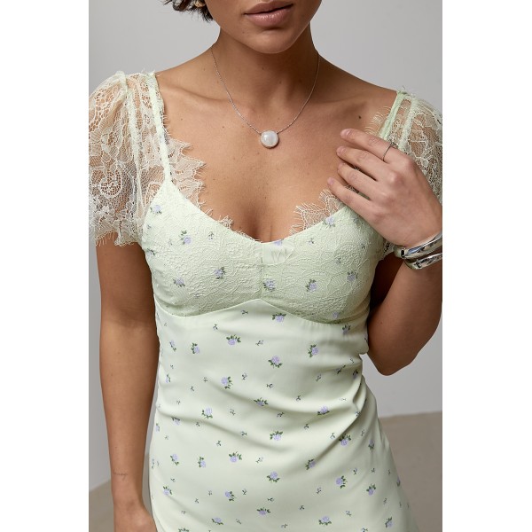 Платье женское цветочное с кружевными рукавами Lurex