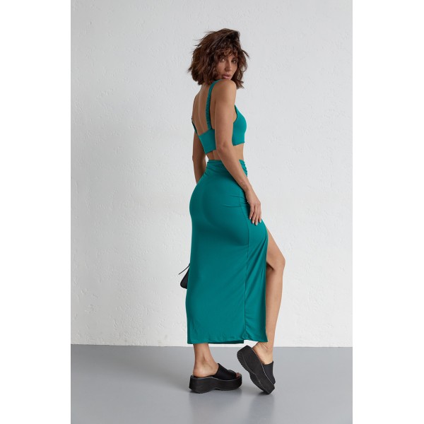 Костюм жіночий літній біфлекс зелений Lurex