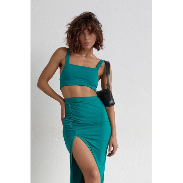 Костюм жіночий літній біфлекс зелений Lurex