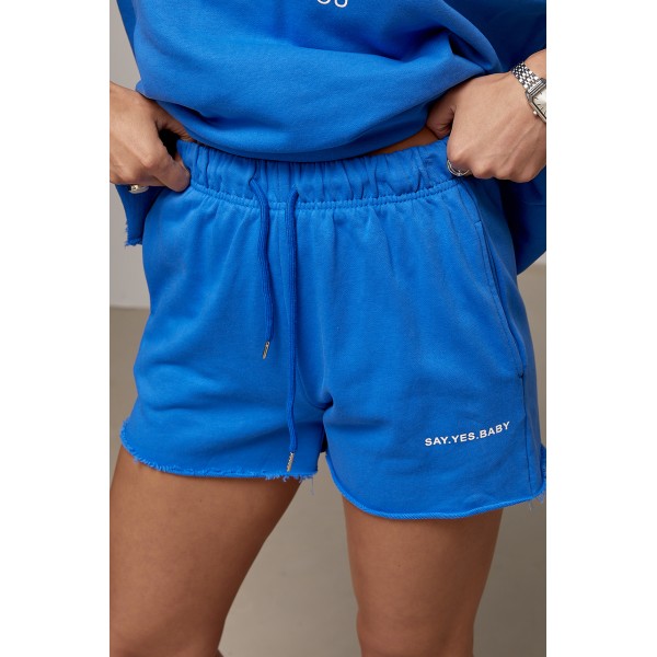 Костюм женский спортивный с шортами трикотаж синий Lurex