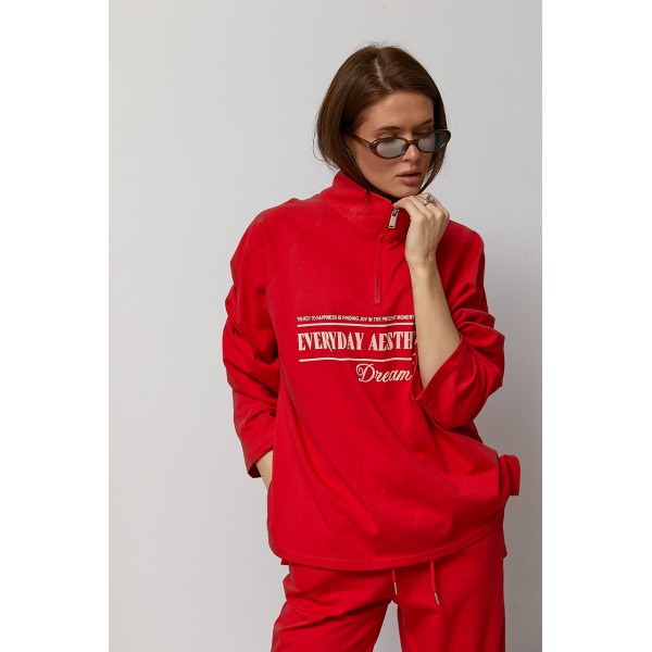 Костюм женский трикотажный со свитшотом и штанами красный Lurex
