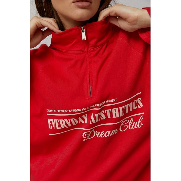 Костюм женский трикотажный со свитшотом и штанами красный Lurex
