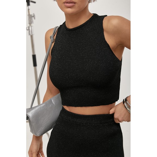 Жіночий люрексовий костюм міді двійка чорний Lurex