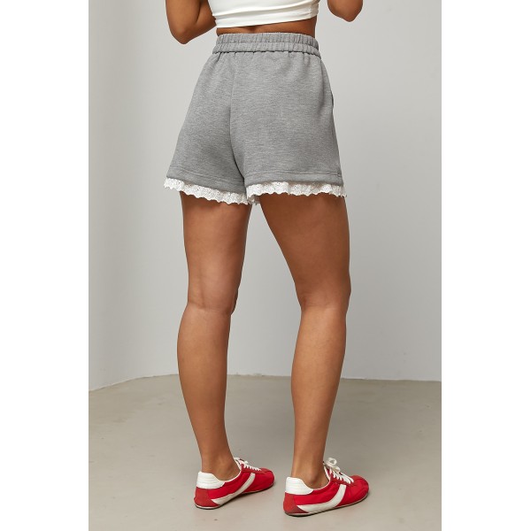 Шорты женские трикотажные короткие с прошвой серые Lurex