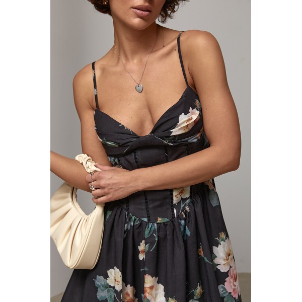 Сукня жіноча лляна коротка квіткова чорна Lurex