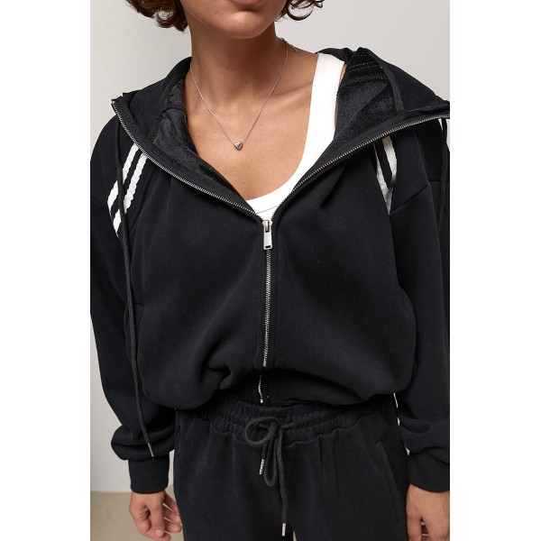 Костюм спортивный свободный с лампасами черный Lurex