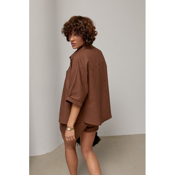 Костюм женский льняной с шортами коричневый Lurex